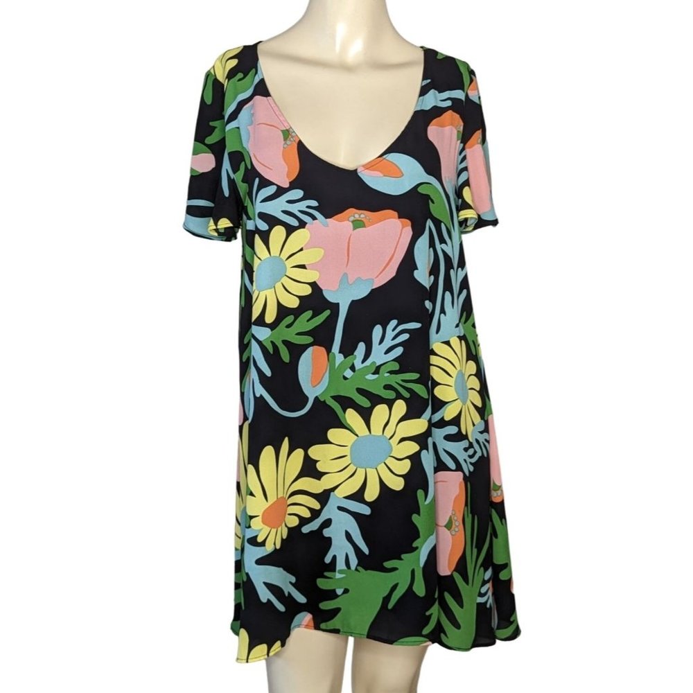 Judith March‎ V neck Flutter sleeve floral shift mini pull over Summer dress